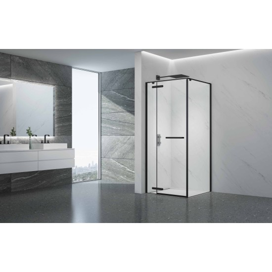 Dušo kabina PRESTIGE 100x100 juoda/skaidri be pado