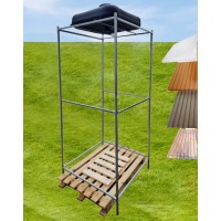 Akcija! Dušo kabina lauko su polikarbonatine danga ir užuolaidomis su mediniu padėklu (galimi įvairūs dangos atspalviai)