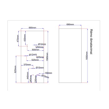 Dušo kabinos galinis stiklas 690x1585 melsvas Dušo kabinos galinis stiklas 690x1585 melsvas