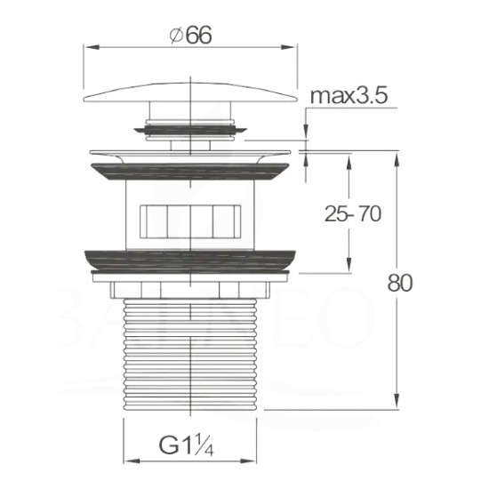 Izlietnes sifons CLICK-CLACK ar pārplūdes cauruli, melns