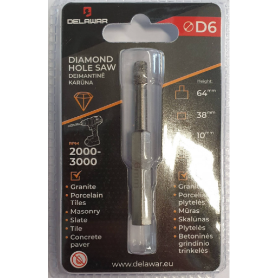 Karūna deimantinė DELAWAR M14 D6mm