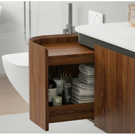 Vonios kambario spintelė su praustuvu OLIVE 90 ruda pakabinama su įleidžiamu praustuvu