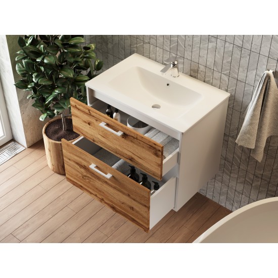 Bathroom cabinet with washbasin AFINA - 80 white brown hanging