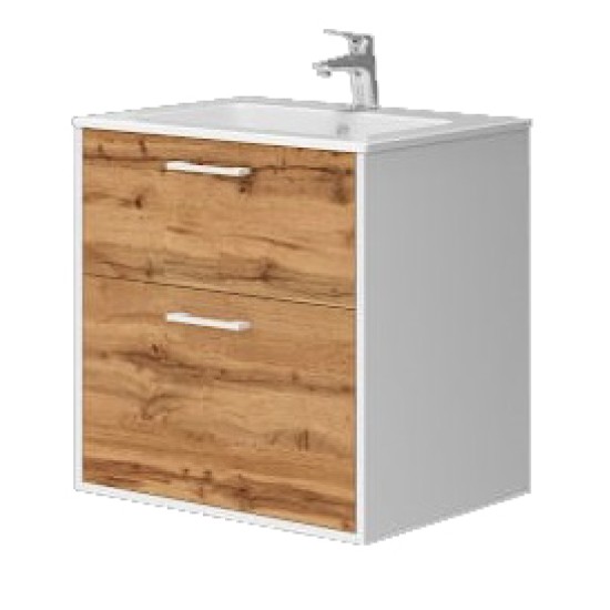 Bathroom cabinet with washbasin AFINA - 60 white brown hanging