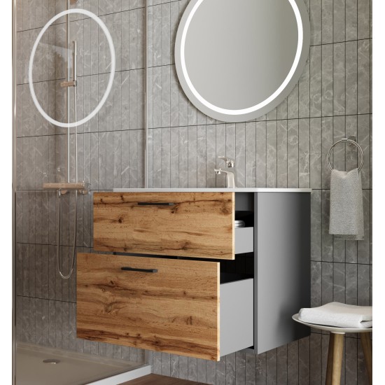 Bathroom cabinet with washbasin AFINA - 60 grey brown hanging