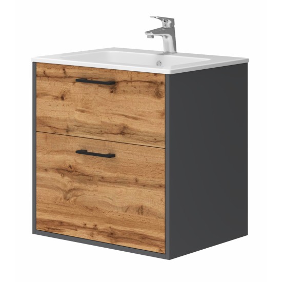 Bathroom cabinet with washbasin AFINA - 80 grey brown hanging