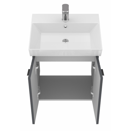 Vonios kambario spintelė su praustuvu Piccolo PC-50 tamsiai pilka pakabinama