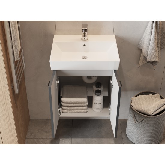 Vonios kambario spintelė su praustuvu Piccolo PC-50 tamsiai pilka pakabinama