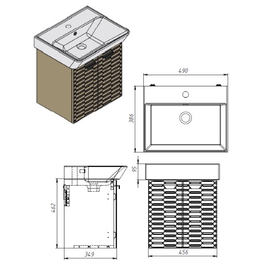 Vonios kambario spintelė su praustuvu Piccolo PC-50 tamsiai pilka pakabinama