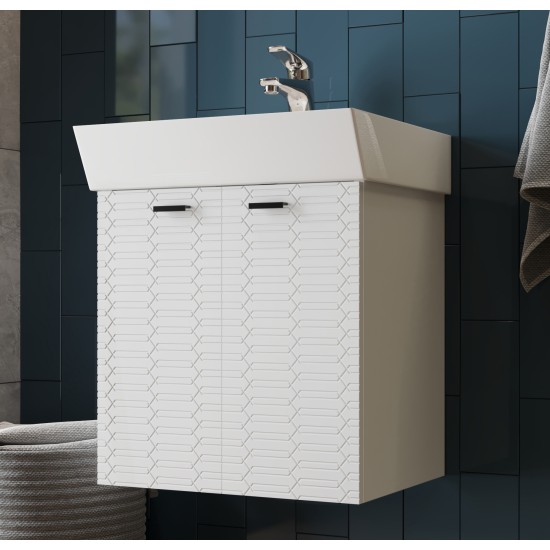 Vonios kambario spintelė su praustuvu Piccolo PC-60 balta pakabinama