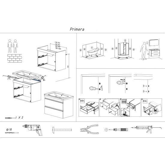Vonios kambario spintelė su praustuvu Primera PRM2-80 ruda