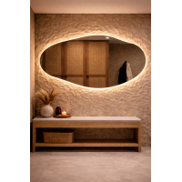 OVAL LED SMART mirror with anti-fog function, clock and thermometer