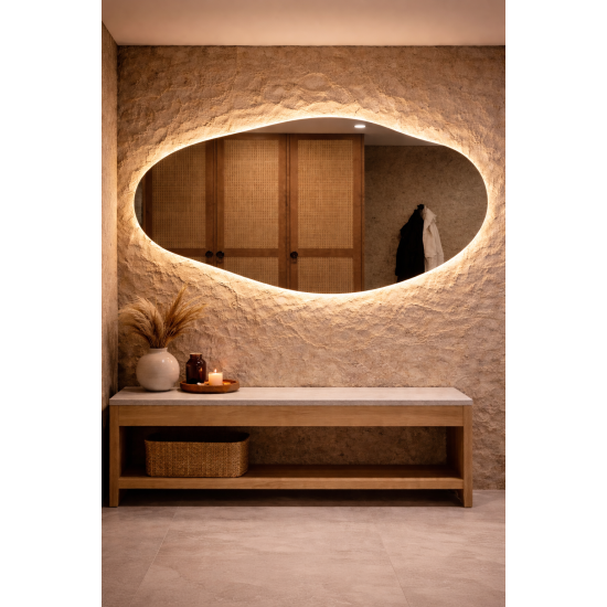 OVAL LED SMART mirror with anti-fog function, clock and thermometer