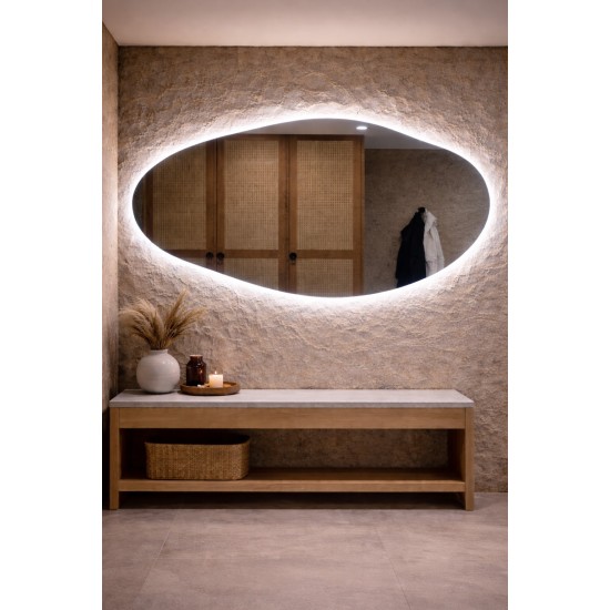 OVAL LED SMART mirror with anti-fog function, clock and thermometer