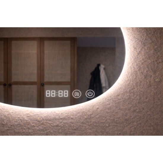 OVAL LED SMART mirror with anti-fog function, clock and thermometer