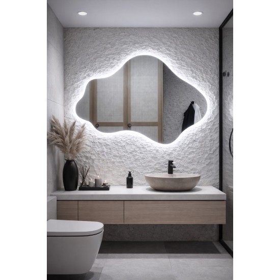 CLOUD LED SMART mirror with anti-fog function, clock and thermometer