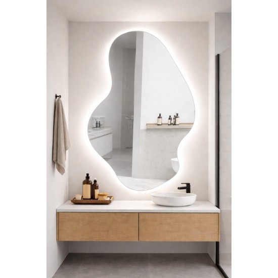 Veidrodis LUMINA LED IŠMANUS 50x80 su funkcija nuo rasojimo, laikrodžiu ir termometru