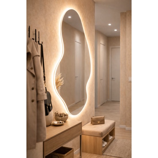 Veidrodis LUMINA LED IŠMANUS 50x80 su funkcija nuo rasojimo, laikrodžiu ir termometru