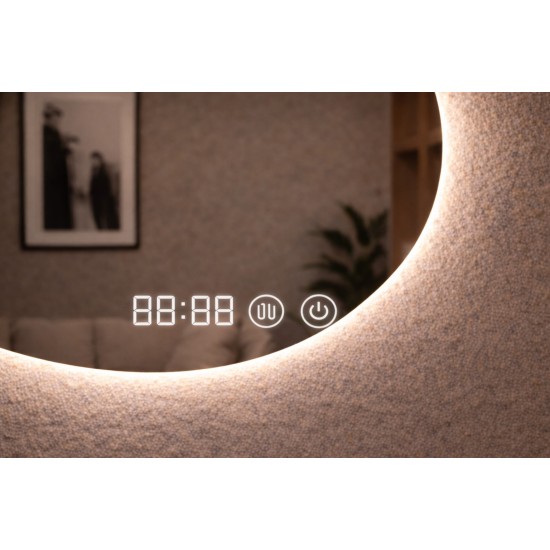 Veidrodis LUMINA LED IŠMANUS 50x80 su funkcija nuo rasojimo, laikrodžiu ir termometru