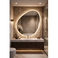 PEBBLE LED SMART mirror with anti-fog function, clock and thermometer