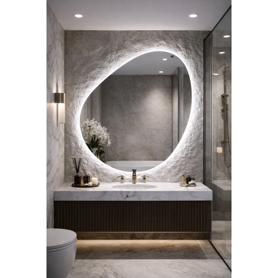 PEBBLE LED SMART mirror with anti-fog function, clock and thermometer