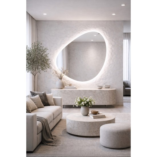 PEBBLE LED SMART mirror with anti-fog function, clock and thermometer