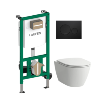 Kompl.WC puodo su QR/SC dang. Laufen Rimless pot. rėmas Moon mygt. juodas Kompl.WC puodo su QR/SC dang. Laufen Rimless pot. rėmas Moon mygt. juodas