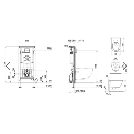Kompl.WC puodo su QR/SC dang. Laufen Rimless pot. rėmas Moon mygt. juodas