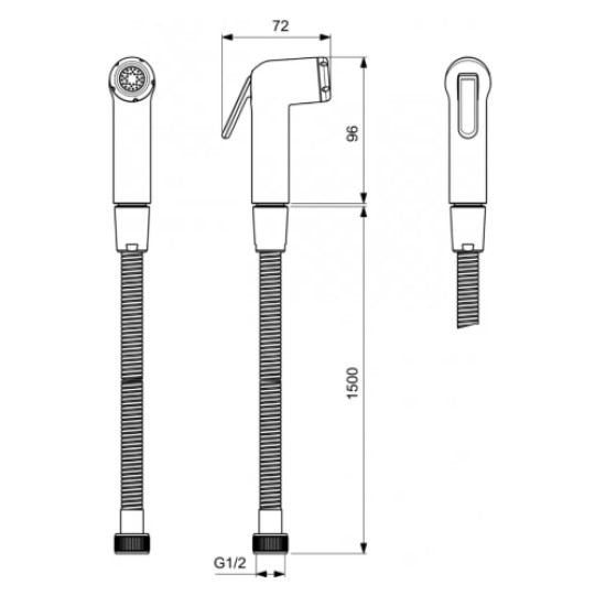 Dušelis IDEAL STANDART bideta su 1500mm metaline žarna G1/2 7.6l min.