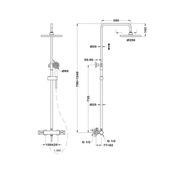 Sistema dušo EVO X 402 TDS termosta tinė su čiaupu