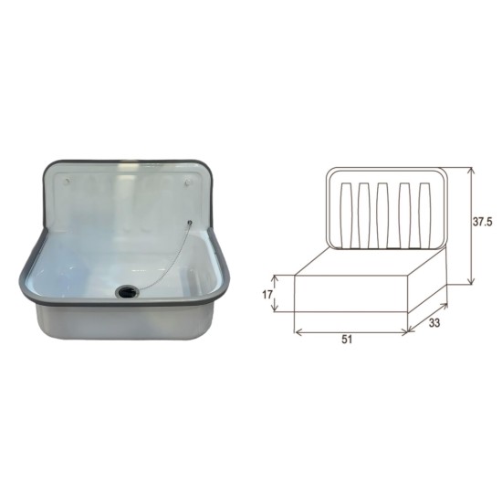 Plautuvė metal. 510x330x375  emaliuota tvirtinama prie sienos