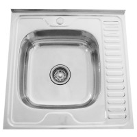 Nerūdijančio plieno plautuvė D6060A dešinė DEKOR uždedama su sifonu