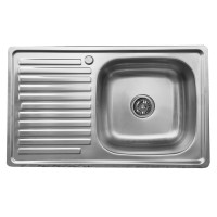 Nerūdijančio plieno plautuvė D8050AF kairė uždedama su sifonu