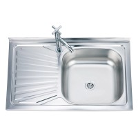 Stainless steel sink D8050A left DEKOR installed with siphon