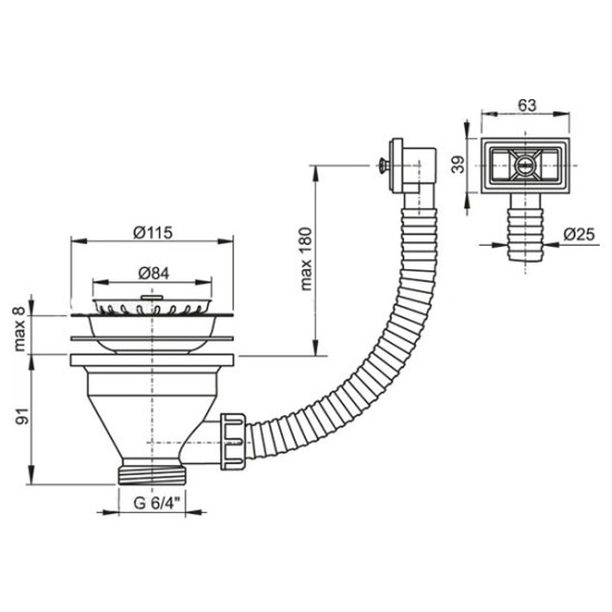 Sifonas AP kriauklei su persipylimu 115mm 6/4