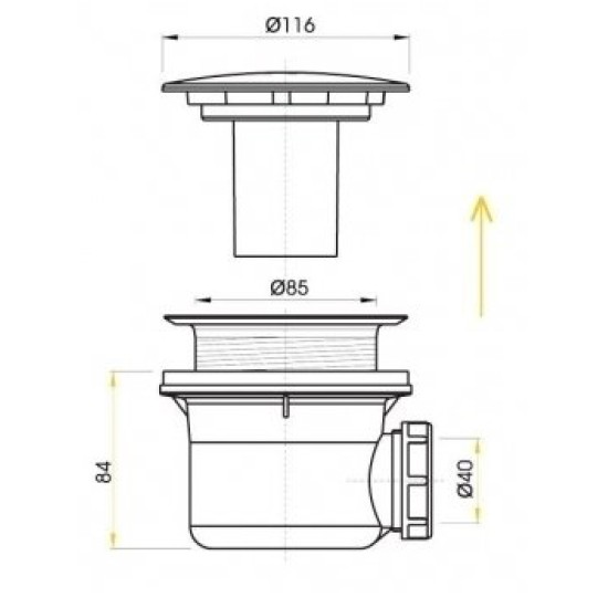 Sifonas AP dušo padėklui, chromuotas ventilis, 90mm