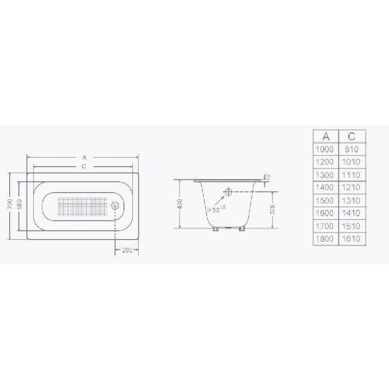 Cast iron bathtub CLASSIC 140x70x40