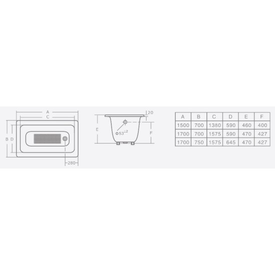 Cast iron bathtub COMFORT NEW 170x75x47