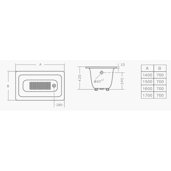 Cast iron bathtub GOTTEN 150x70x42