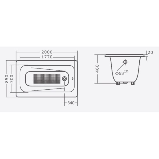 Cast iron bathtub MAXIMA 200x85x46