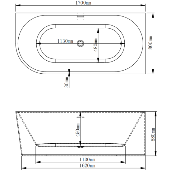 Acrylic bathtub OVAL 231 white/black