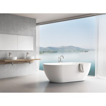 Vonia Freedom O 169 x 80, laisvai pastatoma, balta, sifono dangtelis baltos/juodos/chromo spalvos