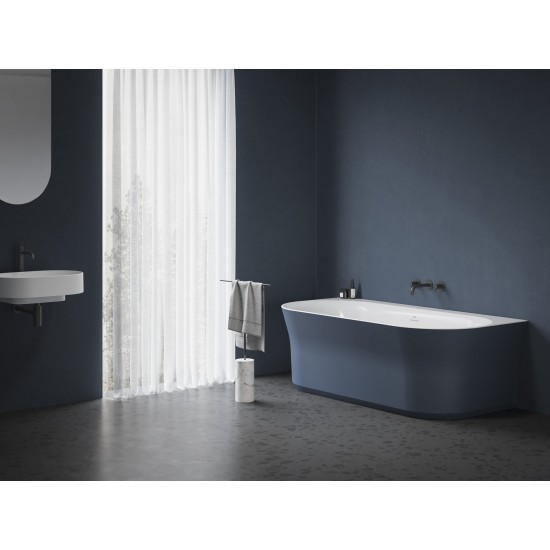 Vonia Ypsilon Wall 178x86, laisvai pastatoma, Deepsea Blue/balta, sifono dangtelis baltos/juodos/chromo spalvos