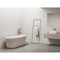 Vonia Ypsilon 180x80, laisvai pastatoma, Alabaster Pink/balta, sifono dangtelis baltos/juodos/chromo spalvos