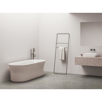 Vonia Ypsilon 180x80, laisvai pastatoma, Alabaster Pink/balta, sifono dangtelis baltos/juodos/chromo spalvos