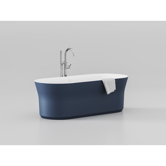 Vonia Ypsilon 180x80, laisvai pastatoma, Deepsea Blue/balta, sifono dangtelis baltos/juodos/chromo spalvos