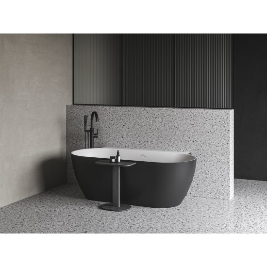 Vonia Freedom Wall II Tec 170x87, laisvai pastatoma, juoda/balta, sifono dangtelis juodos/baltos/chromo spalvos